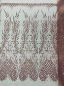 Wing Feather Damask Beaded Lace 54" Wide | New Creations Fabric & Foam Inc.