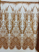 Wing Feather Damask Beaded Lace 54" Wide | New Creations Fabric & Foam Inc.