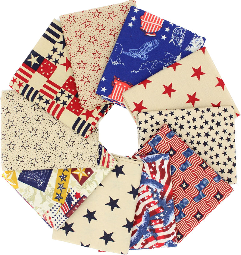 Patriotic - Fat Quarter Bundle - 10 pack (Antique)